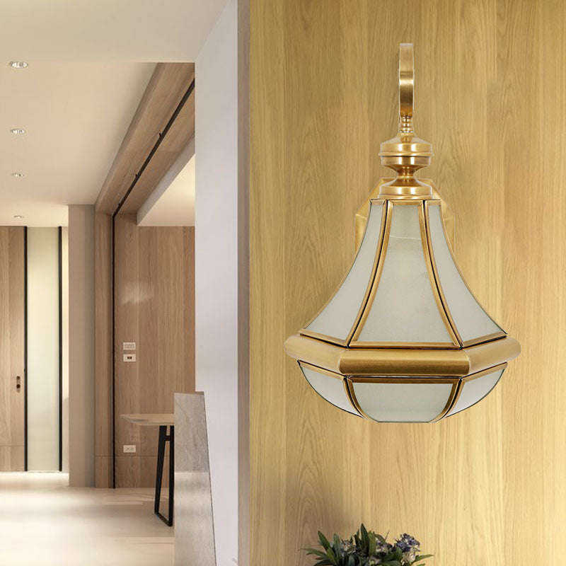 1 Bulb Gourd Sconce Lamp Tradition Clear/Textured White/Cream Glass Wall Lighting Fixture for Bedside Cream Clearhalo 'Wall Lamps & Sconces' 'Wall Lights' Lighting' 238657