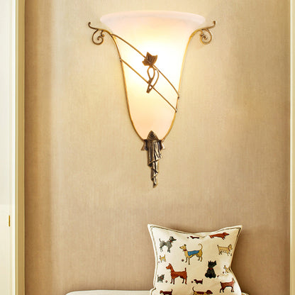 Brass Bell Sconce Traditionary White Glass 1 Head Wall Mounted Lighting for Living Room Brass Clearhalo 'Wall Lamps & Sconces' 'Wall Lights' Lighting' 238755