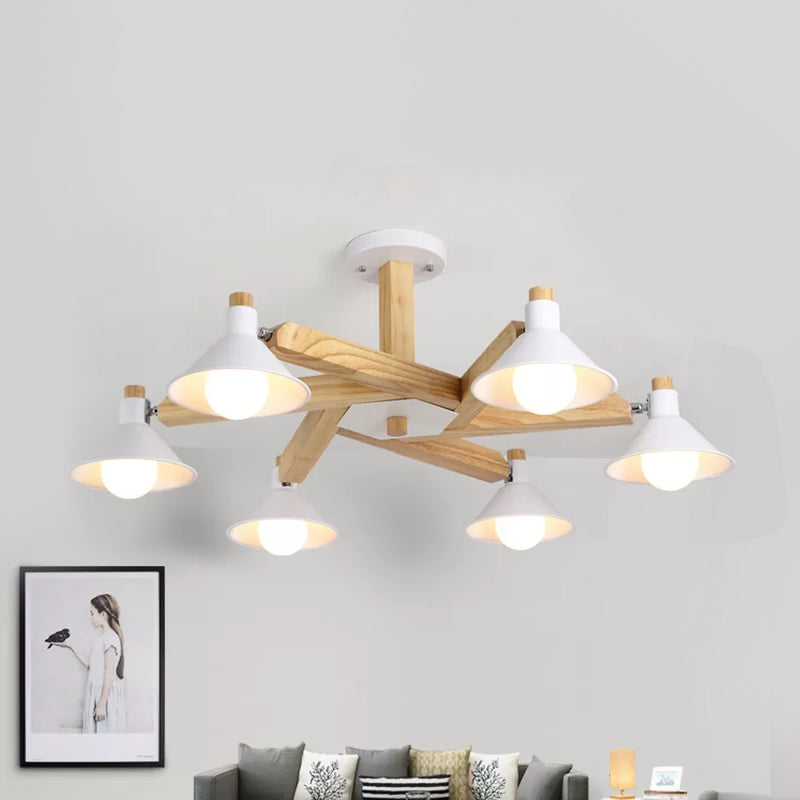 Rotatable Wood Ceiling Light 6 Lights Modern Nordic Chandelier in White for Living Room Clearhalo 'Ceiling Lights' 'Chandeliers' Lighting' options 23880