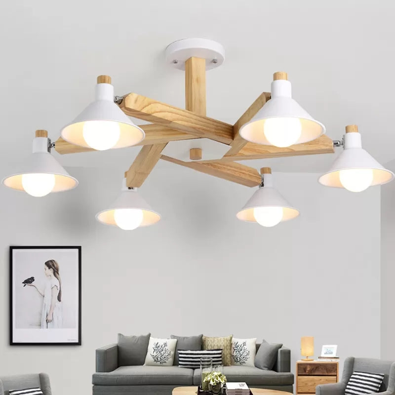 Rotatable Wood Ceiling Light 6 Lights Modern Nordic Chandelier in White for Living Room Clearhalo 'Ceiling Lights' 'Chandeliers' Lighting' options 23881