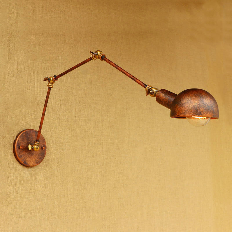 4"/6.5" Dia Domed Metal Wall Lamp Fixture Antique Style 1 Head Study Room Adjustable Sconce Light in Rust Clearhalo 'Art deco wall lights' 'Cast Iron' 'Glass' 'Industrial wall lights' 'Industrial' 'Middle century wall lights' 'Modern' 'Rustic wall lights' 'Tiffany' 'Traditional wall lights' 'Wall Lamps & Sconces' 'Wall Lights' Lighting' 238841