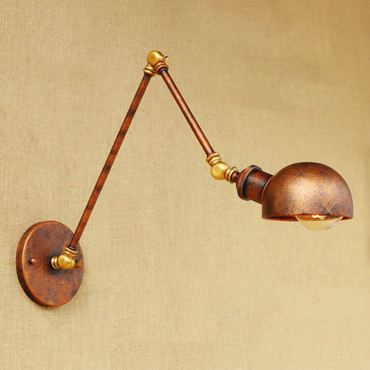 4"/6.5" Dia Domed Metal Wall Lamp Fixture Antique Style 1 Head Study Room Adjustable Sconce Light in Rust Rust 12"+6" Clearhalo 'Art deco wall lights' 'Cast Iron' 'Glass' 'Industrial wall lights' 'Industrial' 'Middle century wall lights' 'Modern' 'Rustic wall lights' 'Tiffany' 'Traditional wall lights' 'Wall Lamps & Sconces' 'Wall Lights' Lighting' 238842