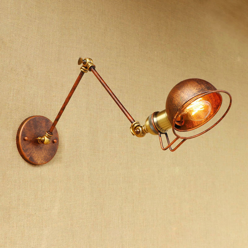Vintage Industrial Bowl Wall Lamp 1 Light Iron Sconce Light Fixture with Swing Arm in Black/Brass Clearhalo 'Art deco wall lights' 'Cast Iron' 'Glass' 'Industrial wall lights' 'Industrial' 'Middle century wall lights' 'Modern' 'Rustic wall lights' 'Tiffany' 'Traditional wall lights' 'Wall Lamps & Sconces' 'Wall Lights' Lighting' 238844