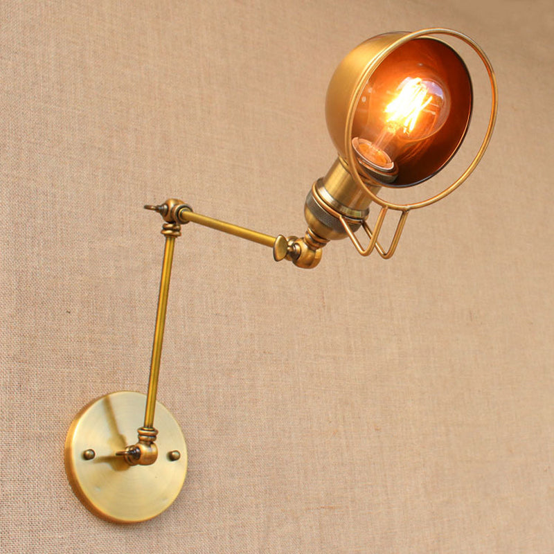 Vintage Industrial Bowl Wall Lamp 1 Light Iron Sconce Light Fixture with Swing Arm in Black/Brass Brass Clearhalo 'Art deco wall lights' 'Cast Iron' 'Glass' 'Industrial wall lights' 'Industrial' 'Middle century wall lights' 'Modern' 'Rustic wall lights' 'Tiffany' 'Traditional wall lights' 'Wall Lamps & Sconces' 'Wall Lights' Lighting' 238846