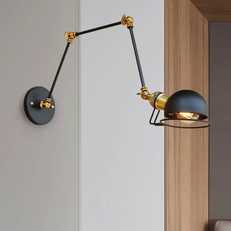 Vintage Industrial Bowl Wall Lamp 1 Light Iron Sconce Light Fixture with Swing Arm in Black/Brass Black 8"+8"+8" Clearhalo 'Art deco wall lights' 'Cast Iron' 'Glass' 'Industrial wall lights' 'Industrial' 'Middle century wall lights' 'Modern' 'Rustic wall lights' 'Tiffany' 'Traditional wall lights' 'Wall Lamps & Sconces' 'Wall Lights' Lighting' 238847