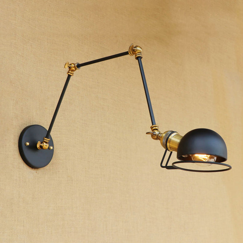 Vintage Industrial Bowl Wall Lamp 1 Light Iron Sconce Light Fixture with Swing Arm in Black/Brass Clearhalo 'Art deco wall lights' 'Cast Iron' 'Glass' 'Industrial wall lights' 'Industrial' 'Middle century wall lights' 'Modern' 'Rustic wall lights' 'Tiffany' 'Traditional wall lights' 'Wall Lamps & Sconces' 'Wall Lights' Lighting' 238848