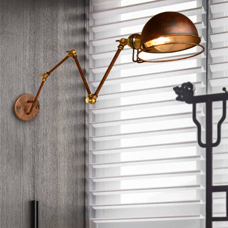 Vintage Industrial Bowl Wall Lamp 1 Light Iron Sconce Light Fixture with Swing Arm in Black/Brass Antique Brass 8"+8"+8" Clearhalo 'Art deco wall lights' 'Cast Iron' 'Glass' 'Industrial wall lights' 'Industrial' 'Middle century wall lights' 'Modern' 'Rustic wall lights' 'Tiffany' 'Traditional wall lights' 'Wall Lamps & Sconces' 'Wall Lights' Lighting' 238849