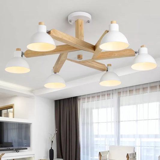 Rotatable Wood Ceiling Light 6 Lights Modern Nordic Chandelier in White for Living Room Clearhalo 'Ceiling Lights' 'Chandeliers' Lighting' options 23884