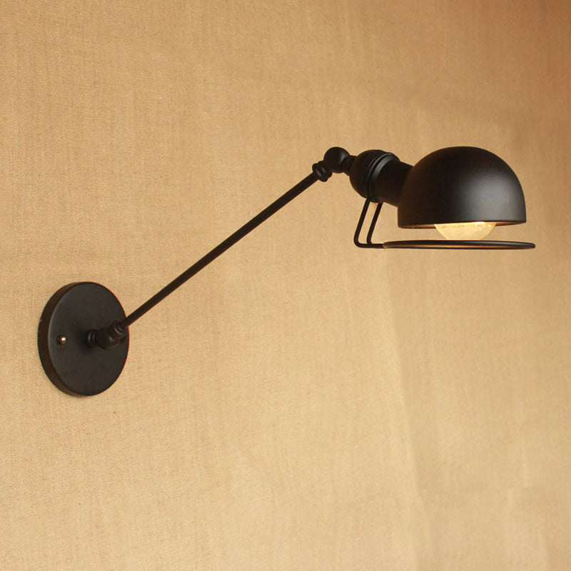 Vintage Industrial Bowl Wall Lamp 1 Light Iron Sconce Light Fixture with Swing Arm in Black/Brass Black 8" Clearhalo 'Art deco wall lights' 'Cast Iron' 'Glass' 'Industrial wall lights' 'Industrial' 'Middle century wall lights' 'Modern' 'Rustic wall lights' 'Tiffany' 'Traditional wall lights' 'Wall Lamps & Sconces' 'Wall Lights' Lighting' 238851