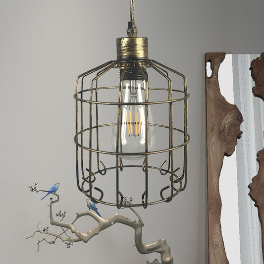 Industrial Wire Frame Hanging Light 1 Head Metallic Pendant Lamp Adjustable Cord in Dark Rust Antique Brass Clearhalo 'Art Deco Pendants' 'Cast Iron' 'Ceiling Lights' 'Ceramic' 'Crystal' 'Industrial Pendants' 'Industrial' 'Metal' 'Middle Century Pendants' 'Pendant Lights' 'Pendants' 'Tiffany' Lighting' 23885