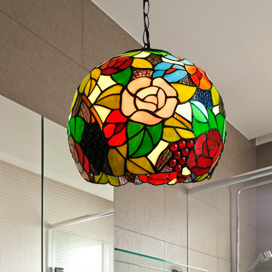 Global Pendant Light Tiffany-Style Stained Glass Antique Bronze 1 Head Ceiling Hanging Light, 10"/12" Wide - Antique Bronze - 12" - Clearhalo - 'Ceiling Lights' - 'Chandeliers' - 'Industrial' - 'Middle Century Pendants' - 'Pendant Lights' - 'Pendants' - 'Tiffany close to ceiling' - 'Tiffany Pendants' - 'Tiffany' - Lighting' - 238860