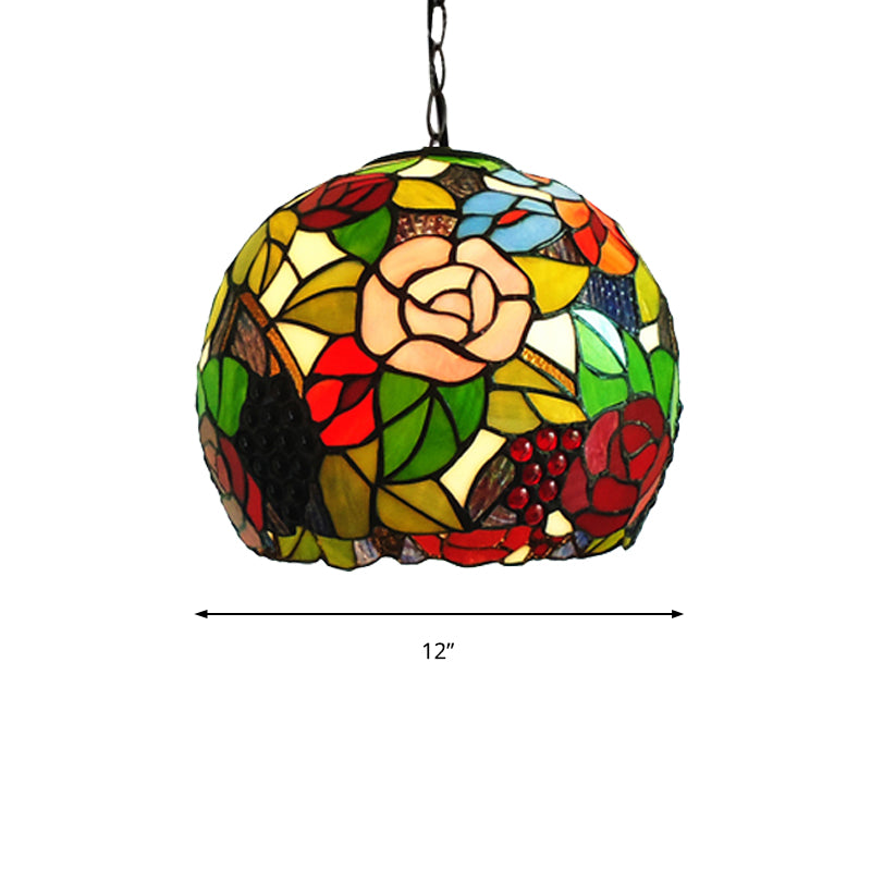 Global Pendant Light Tiffany-Style Stained Glass Antique Bronze 1 Head Ceiling Hanging Light, 10"/12" Wide Clearhalo 'Ceiling Lights' 'Chandeliers' 'Industrial' 'Middle Century Pendants' 'Pendant Lights' 'Pendants' 'Tiffany close to ceiling' 'Tiffany Pendants' 'Tiffany' Lighting' 238864