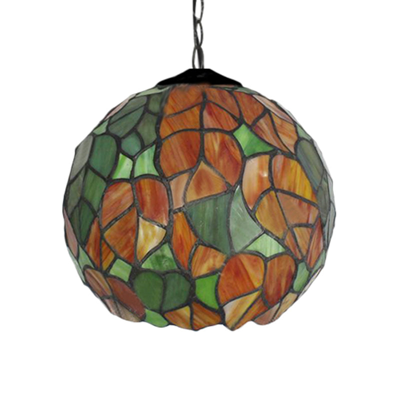 Global Pendant Light Tiffany-Style Stained Glass Antique Bronze 1 Head Ceiling Hanging Light, 10"/12" Wide Clearhalo 'Ceiling Lights' 'Chandeliers' 'Industrial' 'Middle Century Pendants' 'Pendant Lights' 'Pendants' 'Tiffany close to ceiling' 'Tiffany Pendants' 'Tiffany' Lighting' 238865