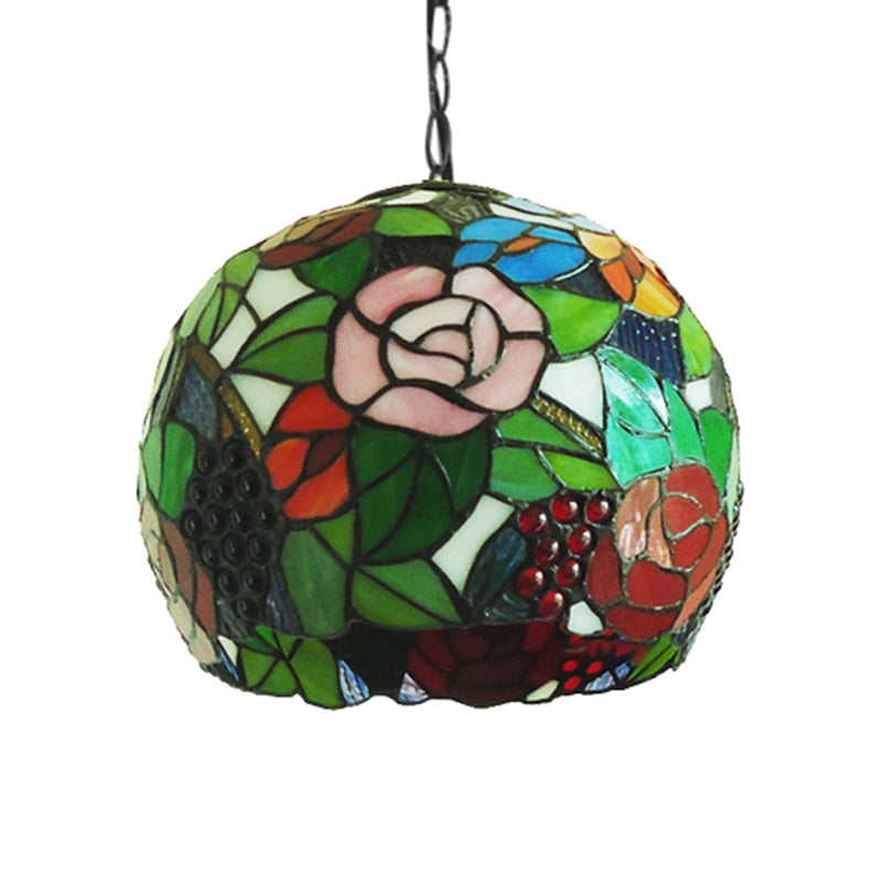 Global Pendant Light Tiffany-Style Stained Glass Antique Bronze 1 Head Ceiling Hanging Light, 10"/12" Wide Clearhalo 'Ceiling Lights' 'Chandeliers' 'Industrial' 'Middle Century Pendants' 'Pendant Lights' 'Pendants' 'Tiffany close to ceiling' 'Tiffany Pendants' 'Tiffany' Lighting' 238866
