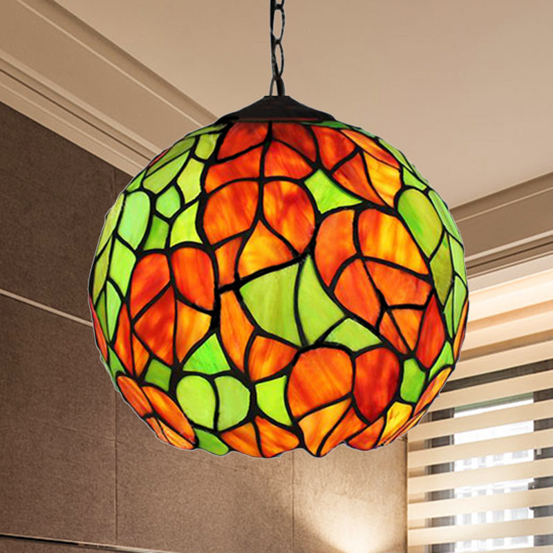 Global Pendant Light Tiffany-Style Stained Glass Antique Bronze 1 Head Ceiling Hanging Light, 10"/12" Wide Clearhalo 'Ceiling Lights' 'Chandeliers' 'Industrial' 'Middle Century Pendants' 'Pendant Lights' 'Pendants' 'Tiffany close to ceiling' 'Tiffany Pendants' 'Tiffany' Lighting' 238868