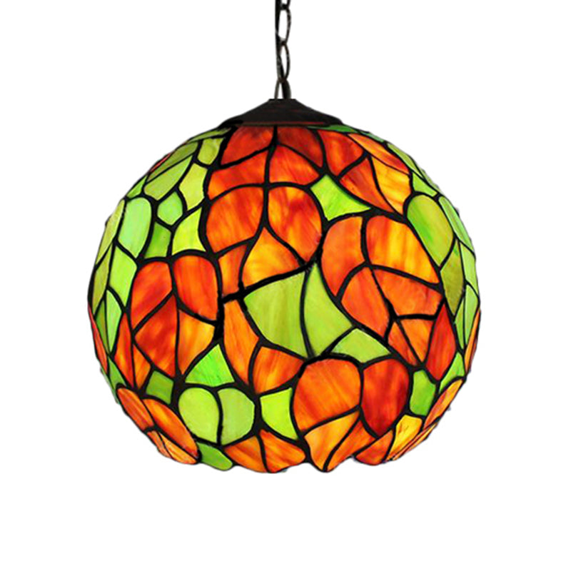 Global Pendant Light Tiffany-Style Stained Glass Antique Bronze 1 Head Ceiling Hanging Light, 10"/12" Wide Clearhalo 'Ceiling Lights' 'Chandeliers' 'Industrial' 'Middle Century Pendants' 'Pendant Lights' 'Pendants' 'Tiffany close to ceiling' 'Tiffany Pendants' 'Tiffany' Lighting' 238869