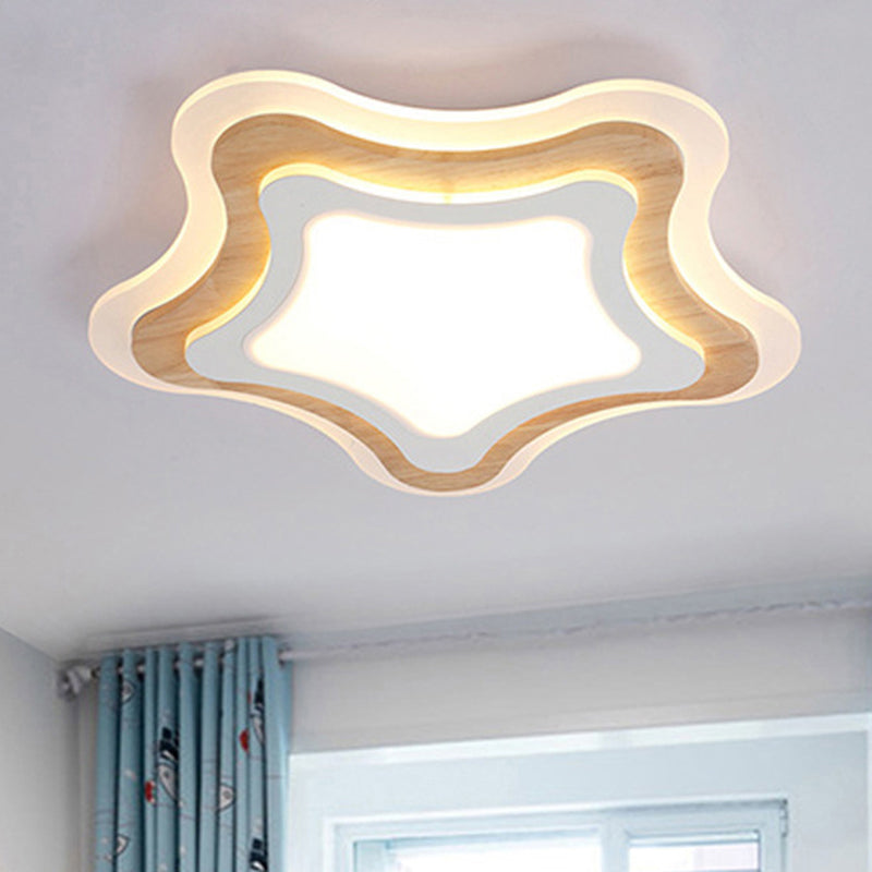Nautical Theme Flush Ceiling Light Creative Acrylic Light Wood LED Flush Mount for Kids Room Light Wood Natural Starfish Clearhalo 'Ceiling Lights' 'Close To Ceiling Lights' 'Close to ceiling' 'Flush mount' Lighting' 2388706