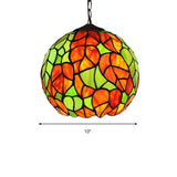 Global Pendant Light Tiffany-Style Stained Glass Antique Bronze 1 Head Ceiling Hanging Light, 10"/12" Wide Clearhalo 'Ceiling Lights' 'Chandeliers' 'Industrial' 'Middle Century Pendants' 'Pendant Lights' 'Pendants' 'Tiffany close to ceiling' 'Tiffany Pendants' 'Tiffany' Lighting' 238870