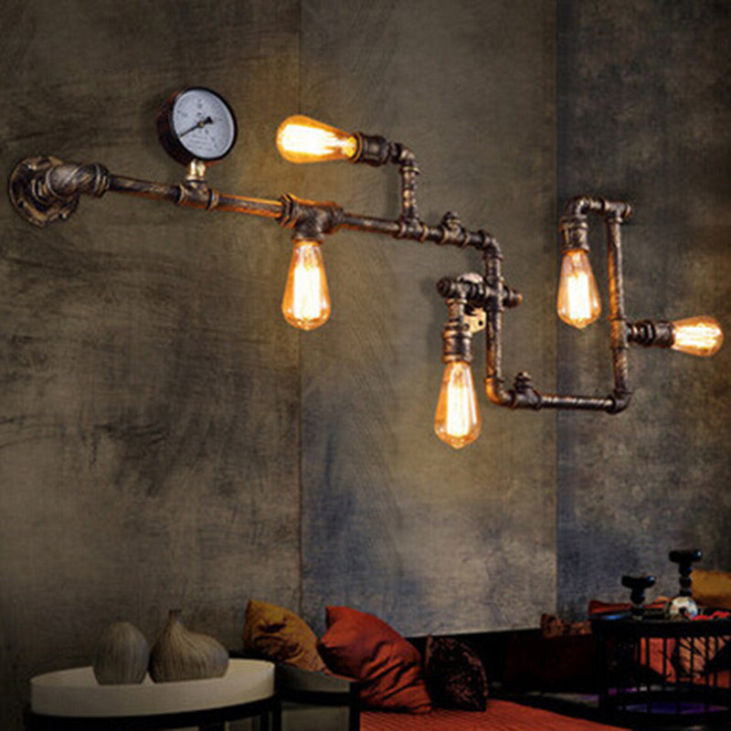 5-Bulb Piping Wall Lamp Steampunk Style Metal Wall Lighting Fixture for Restaurant Clearhalo 'Art deco wall lights' 'Cast Iron' 'Glass' 'Industrial wall lights' 'Industrial' 'Middle century wall lights' 'Modern' 'Rustic wall lights' 'Tiffany' 'Traditional wall lights' 'Wall Lamps & Sconces' 'Wall Lights' Lighting' 2388737