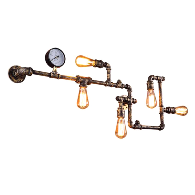 5-Bulb Piping Wall Lamp Steampunk Style Metal Wall Lighting Fixture for Restaurant Clearhalo 'Art deco wall lights' 'Cast Iron' 'Glass' 'Industrial wall lights' 'Industrial' 'Middle century wall lights' 'Modern' 'Rustic wall lights' 'Tiffany' 'Traditional wall lights' 'Wall Lamps & Sconces' 'Wall Lights' Lighting' 2388738