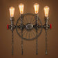 Black Wheel Wall Mounted Light Industrial Iron Garage Sconce Lamp with Decorative Chain and Valve 4.0 Black Clearhalo 'Art deco wall lights' 'Cast Iron' 'Glass' 'Industrial wall lights' 'Industrial' 'Middle century wall lights' 'Modern' 'Rustic wall lights' 'Tiffany' 'Traditional wall lights' 'Wall Lamps & Sconces' 'Wall Lights' Lighting' 2388743