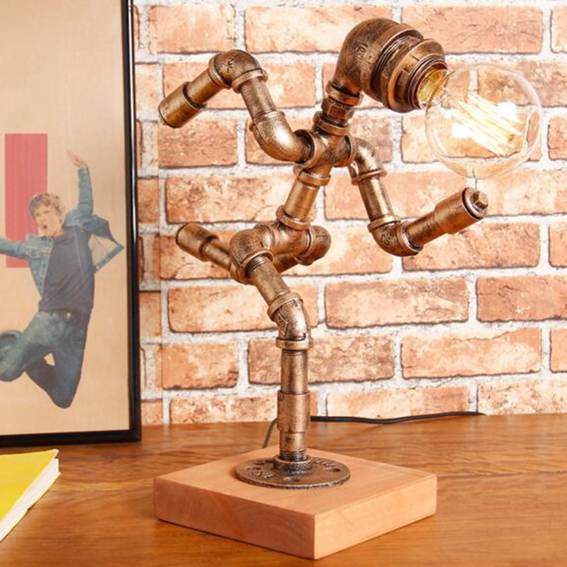 Bronze 1 Head Nightstand Lamp Steampunk Iron Runner Shaped Table Light for Bedroom Bronze Clearhalo 'Lamps' 'Table Lamps' Lighting' 2388745