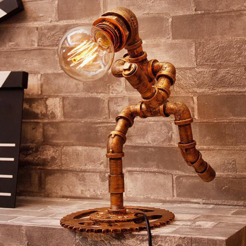 Bronze 1 Head Nightstand Lamp Steampunk Iron Runner Shaped Table Light for Bedroom Clearhalo 'Lamps' 'Table Lamps' Lighting' 2388746