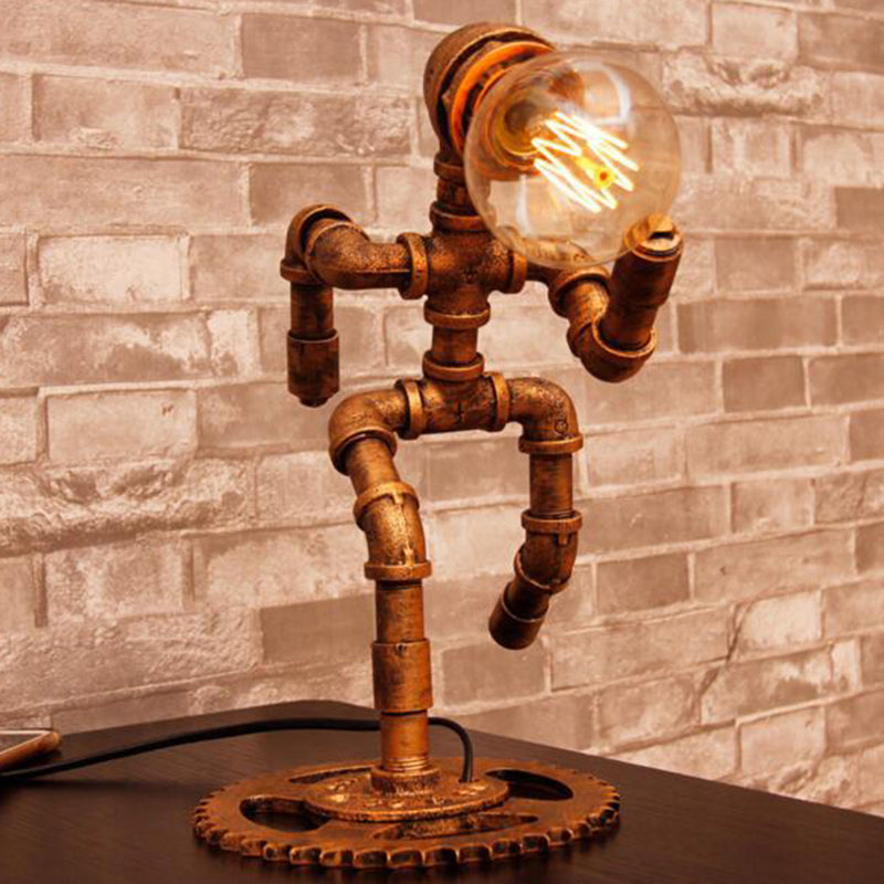 Bronze 1 Head Nightstand Lamp Steampunk Iron Runner Shaped Table Light for Bedroom Clearhalo 'Lamps' 'Table Lamps' Lighting' 2388747