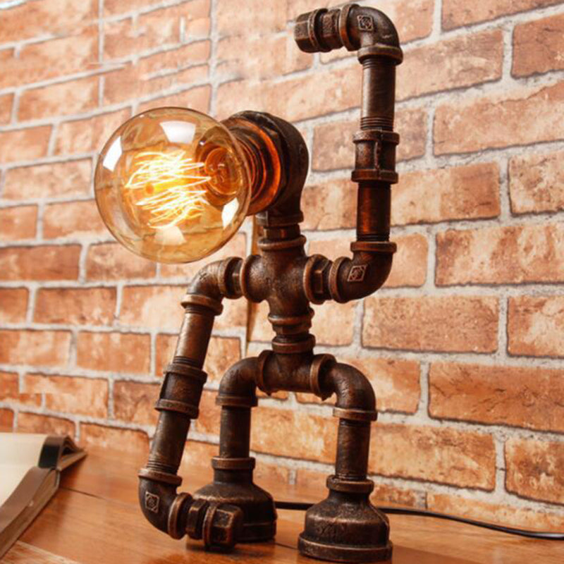 Industrial Heracles Robot Table Lamp Single-Bulb Iron Night Light in Bronze for Bedroom Clearhalo 'Lamps' 'Table Lamps' Lighting' 2388750