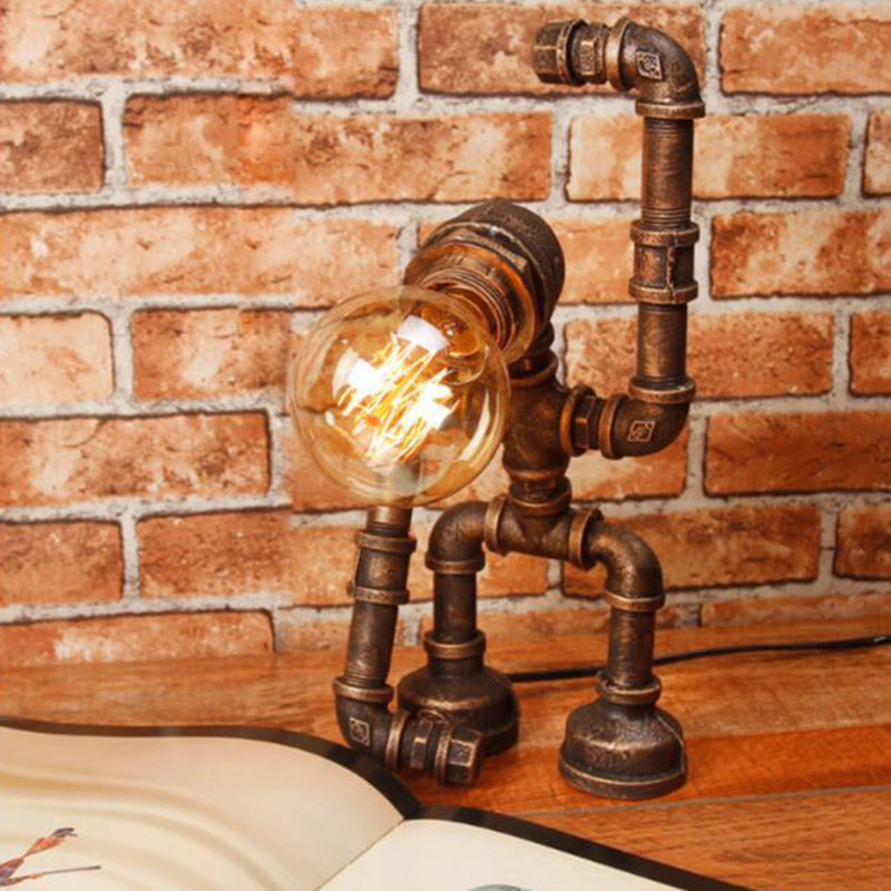 Industrial Heracles Robot Table Lamp Single-Bulb Iron Night Light in Bronze for Bedroom Bronze Clearhalo 'Lamps' 'Table Lamps' Lighting' 2388751