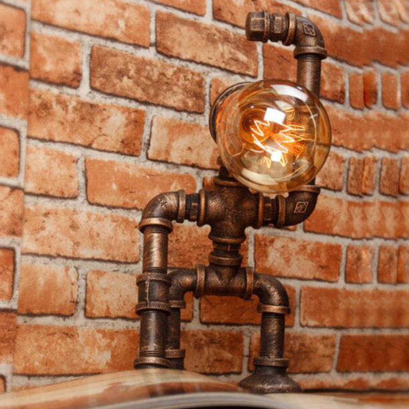 Industrial Heracles Robot Table Lamp Single-Bulb Iron Night Light in Bronze for Bedroom Clearhalo 'Lamps' 'Table Lamps' Lighting' 2388752