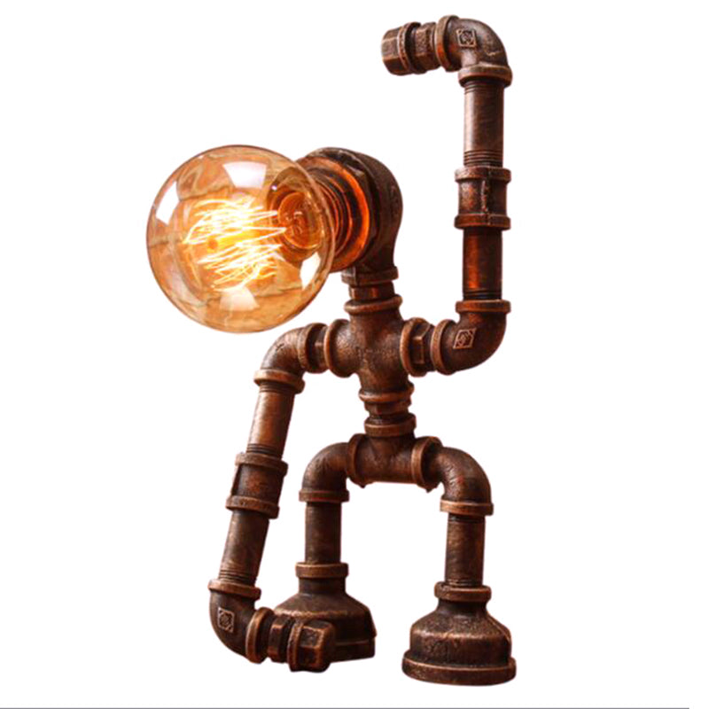 Industrial Heracles Robot Table Lamp Single-Bulb Iron Night Light in Bronze for Bedroom Clearhalo 'Lamps' 'Table Lamps' Lighting' 2388754