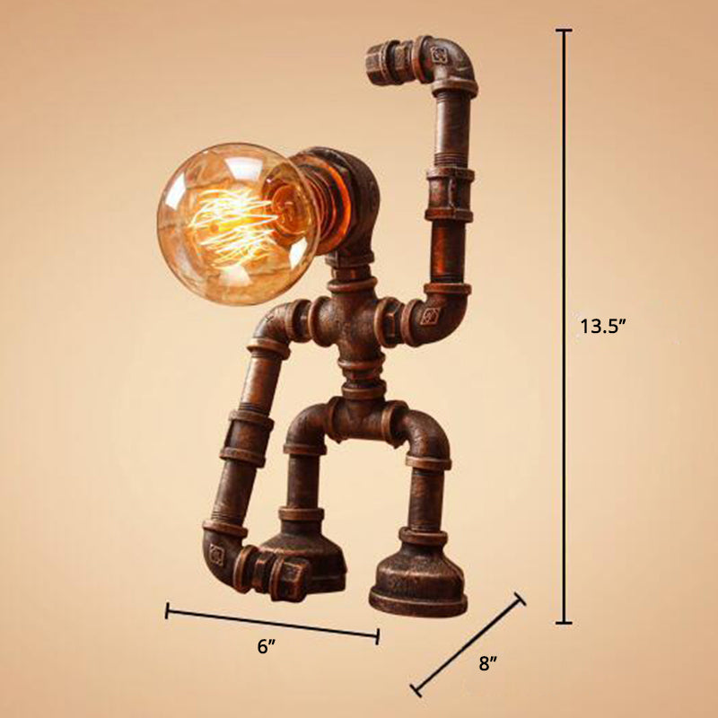 Industrial Heracles Robot Table Lamp Single-Bulb Iron Night Light in Bronze for Bedroom Clearhalo 'Lamps' 'Table Lamps' Lighting' 2388755