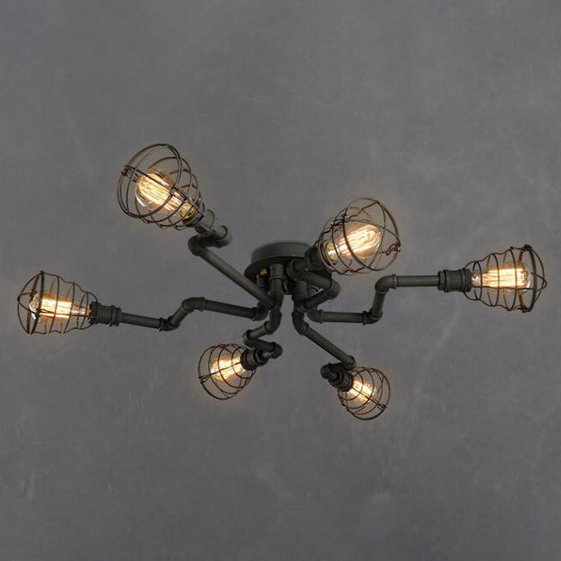 Iron Wire Cage Ceiling Lighting Industrial Entryway Semi Flush Mount Light in Black Clearhalo 'Ceiling Lights' 'Close To Ceiling Lights' 'Close to ceiling' 'Semi-flushmount' Lighting' 2388764
