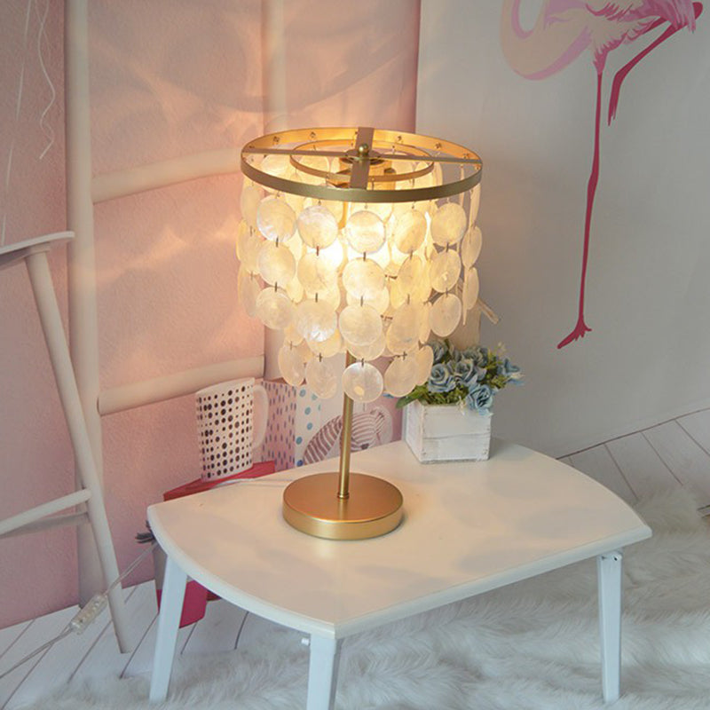 2-Layer Shell Table Lighting Coastal Style 2-Bulb Girls Bedroom Night Lamp in Gold Gold Clearhalo 'Lamps' 'Table Lamps' Lighting' 2388788