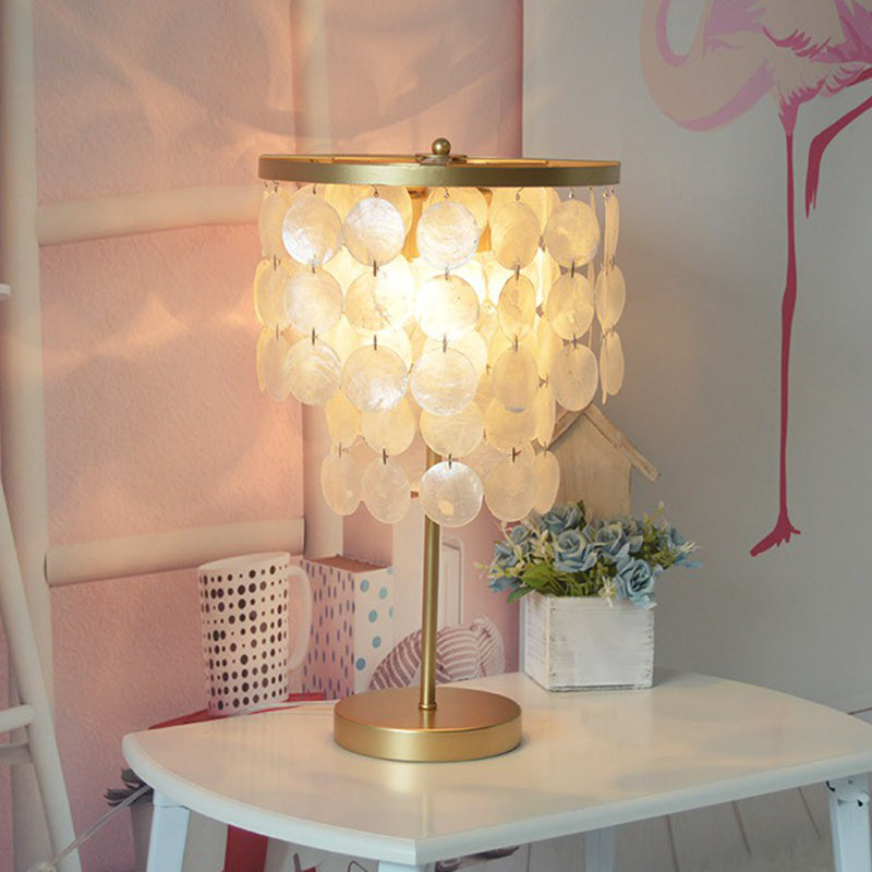 2-Layer Shell Table Lighting Coastal Style 2-Bulb Girls Bedroom Night Lamp in Gold Clearhalo 'Lamps' 'Table Lamps' Lighting' 2388789