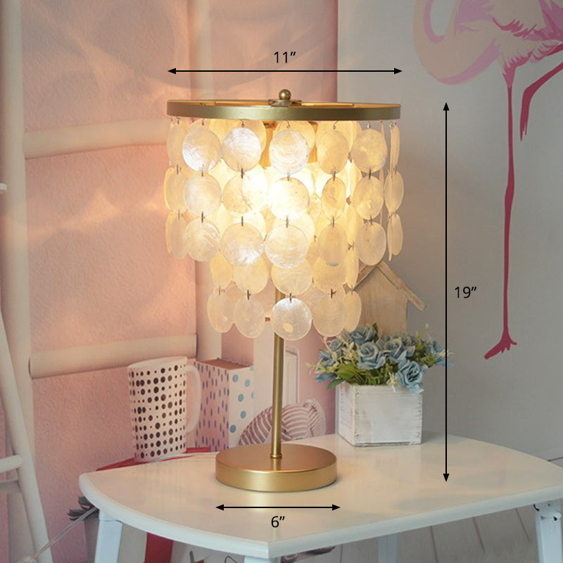 2-Layer Shell Table Lighting Coastal Style 2-Bulb Girls Bedroom Night Lamp in Gold Clearhalo 'Lamps' 'Table Lamps' Lighting' 2388790