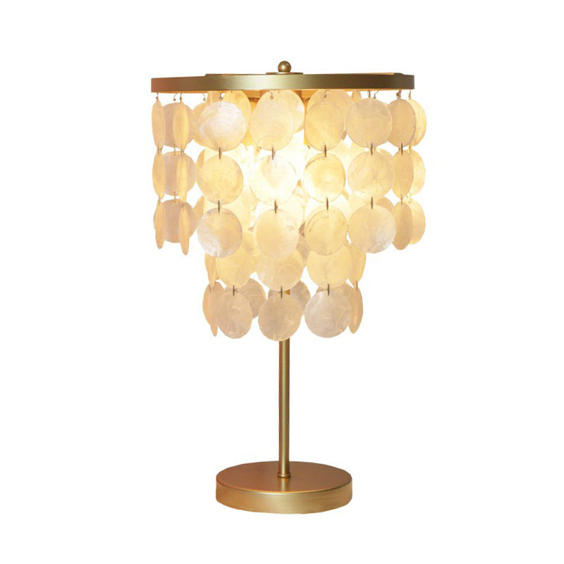 2-Layer Shell Table Lighting Coastal Style 2-Bulb Girls Bedroom Night Lamp in Gold Clearhalo 'Lamps' 'Table Lamps' Lighting' 2388791