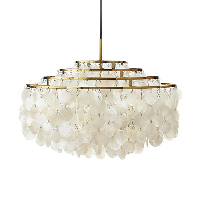 White 4 Layers Chandelier Vintage Shell 6-Light Dining Room Suspended Lighting Fixture White Clearhalo 'Ceiling Lights' 'Chandeliers' Lighting' 2388816
