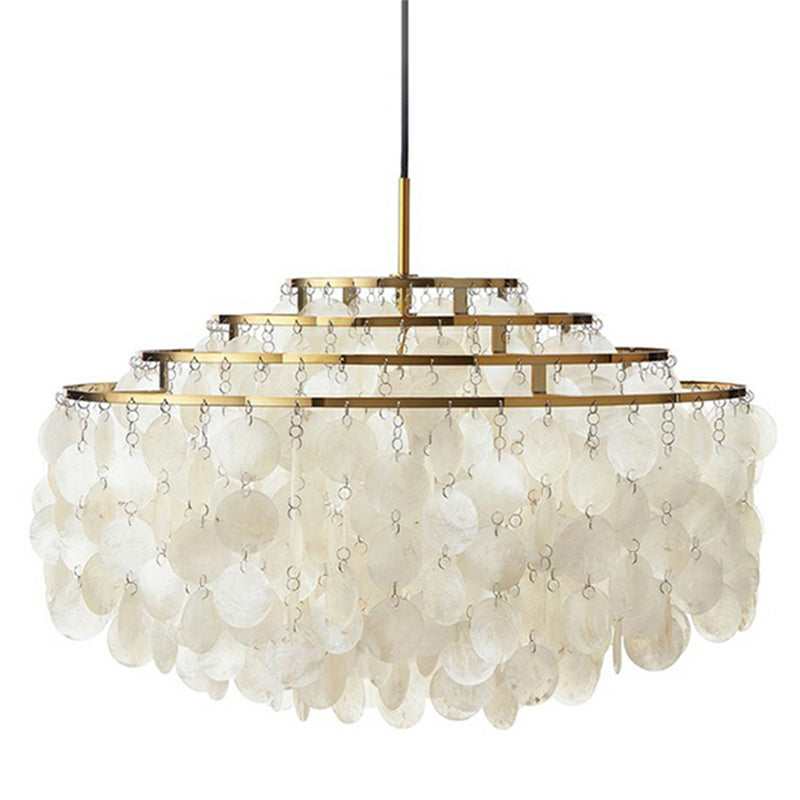 White 4 Layers Chandelier Vintage Shell 6-Light Dining Room Suspended Lighting Fixture Clearhalo 'Ceiling Lights' 'Chandeliers' Lighting' 2388818