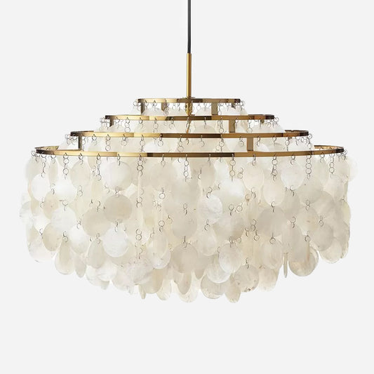 White 4 Layers Chandelier Vintage Shell 6-Light Dining Room Suspended Lighting Fixture Clearhalo 'Ceiling Lights' 'Chandeliers' Lighting' 2388819