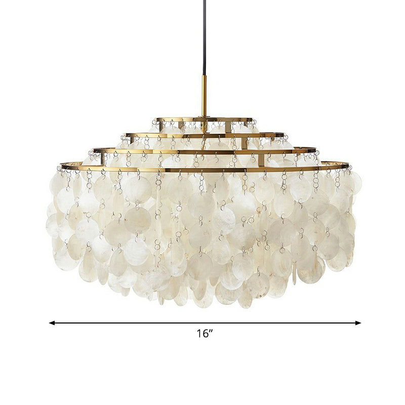 White 4 Layers Chandelier Vintage Shell 6-Light Dining Room Suspended Lighting Fixture Clearhalo 'Ceiling Lights' 'Chandeliers' Lighting' 2388820