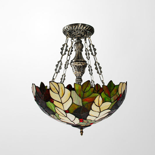 Foliage Hand-Crafted Glass Chandelier Baroque 3-Bulb Green Pendant Light Fixture Clearhalo 'Ceiling Lights' 'Close To Ceiling Lights' 'Industrial' 'Middle Century Pendants' 'Pendant Lights' 'Pendants' 'Tiffany close to ceiling' 'Tiffany Pendants' 'Tiffany' Lighting' 2388825