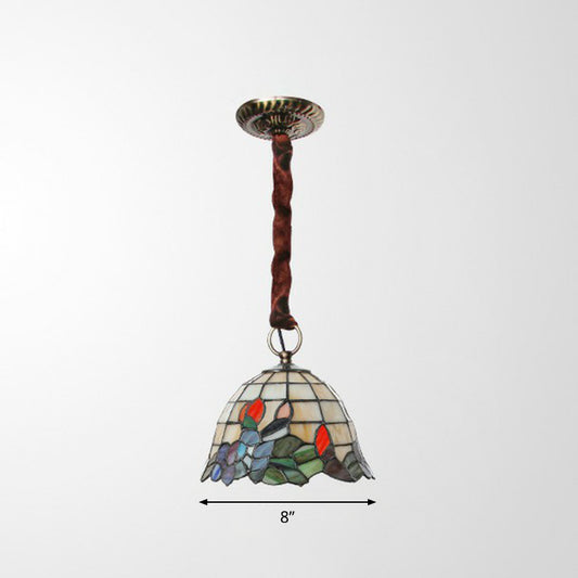 Bell Shaped Hanging Light Fixture Tiffany Stained Glass Single Beige Pendant Lamp with Leaf Pattern Clearhalo 'Ceiling Lights' 'Close To Ceiling Lights' 'Industrial' 'Middle Century Pendants' 'Pendant Lights' 'Pendants' 'Tiffany close to ceiling' 'Tiffany Pendants' 'Tiffany' Lighting' 2388831