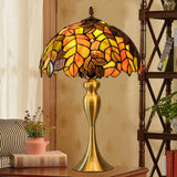 Grape Leaf Patterned Night Light 1-Bulb Tiffany Glass Traditional Table Lamp for Bedroom Brass Mermaid Clearhalo 'Lamps' 'Table Lamps' Lighting' 2388843