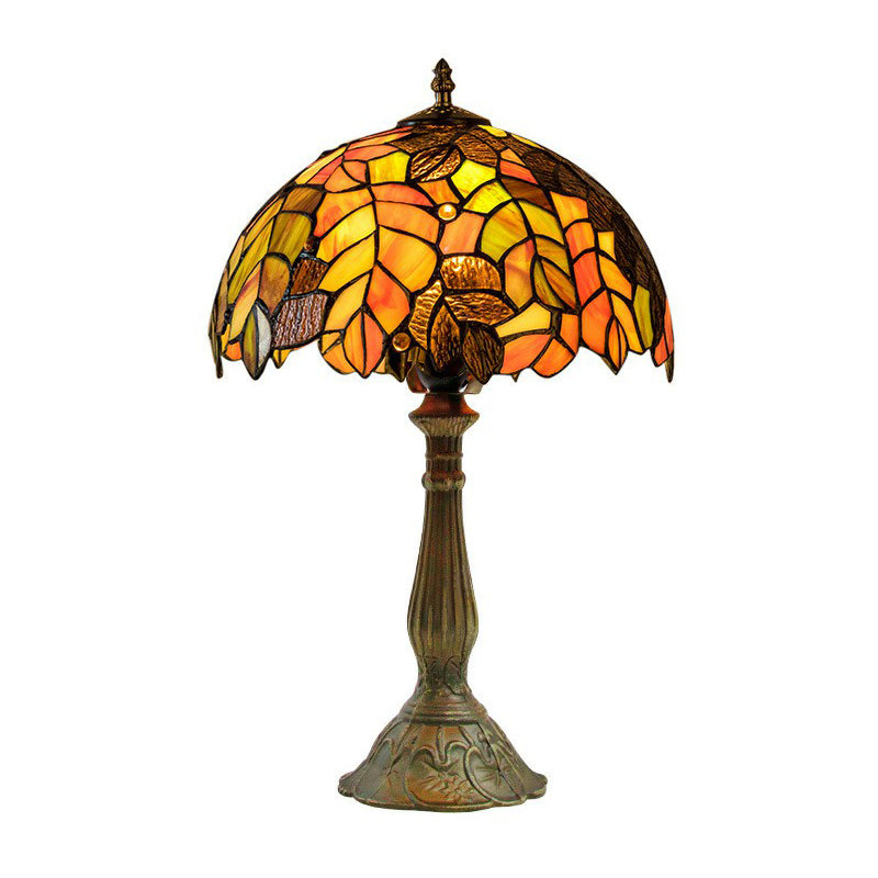 Grape Leaf Patterned Night Light 1-Bulb Tiffany Glass Traditional Table Lamp for Bedroom Clearhalo 'Lamps' 'Table Lamps' Lighting' 2388844