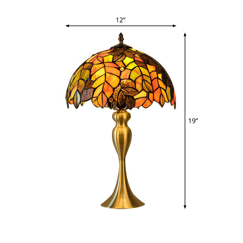 Grape Leaf Patterned Night Light 1-Bulb Tiffany Glass Traditional Table Lamp for Bedroom Clearhalo 'Lamps' 'Table Lamps' Lighting' 2388847