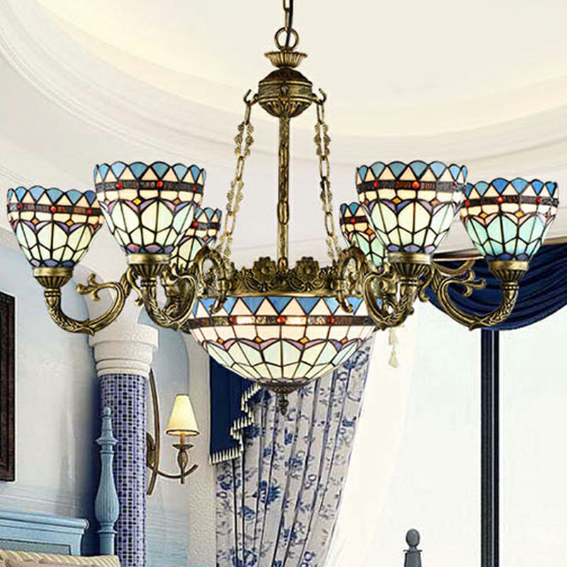 Bronze Finish Chandelier Classic Handcrafted Stained Glass Bell Ceiling Light for Dining Room Clearhalo 'Ceiling Lights' 'Chandeliers' 'Industrial' 'Middle Century Chandeliers' 'Pendant Lights' 'Tiffany Chandeliers' 'Tiffany close to ceiling' 'Tiffany' Lighting' 2388863
