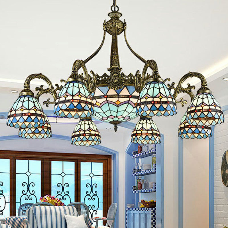 Bronze Finish Chandelier Classic Handcrafted Stained Glass Bell Ceiling Light for Dining Room Clearhalo 'Ceiling Lights' 'Chandeliers' 'Industrial' 'Middle Century Chandeliers' 'Pendant Lights' 'Tiffany Chandeliers' 'Tiffany close to ceiling' 'Tiffany' Lighting' 2388869