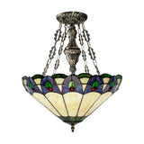 Mission Conical Pendant Chandelier 3-Light Stained Glass Hanging Light in Beige for Dining Room Clearhalo 'Ceiling Lights' 'Chandeliers' 'Industrial' 'Middle Century Chandeliers' 'Pendant Lights' 'Tiffany Chandeliers' 'Tiffany close to ceiling' 'Tiffany' Lighting' 2388898